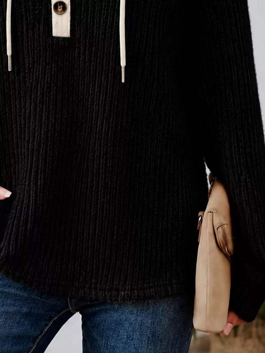 ivory pullover hoodie with hip-length and pullover