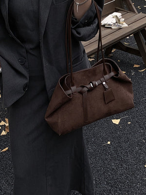 Buckle Detail Medium Shoulder Bag in Brown with buckle detail
