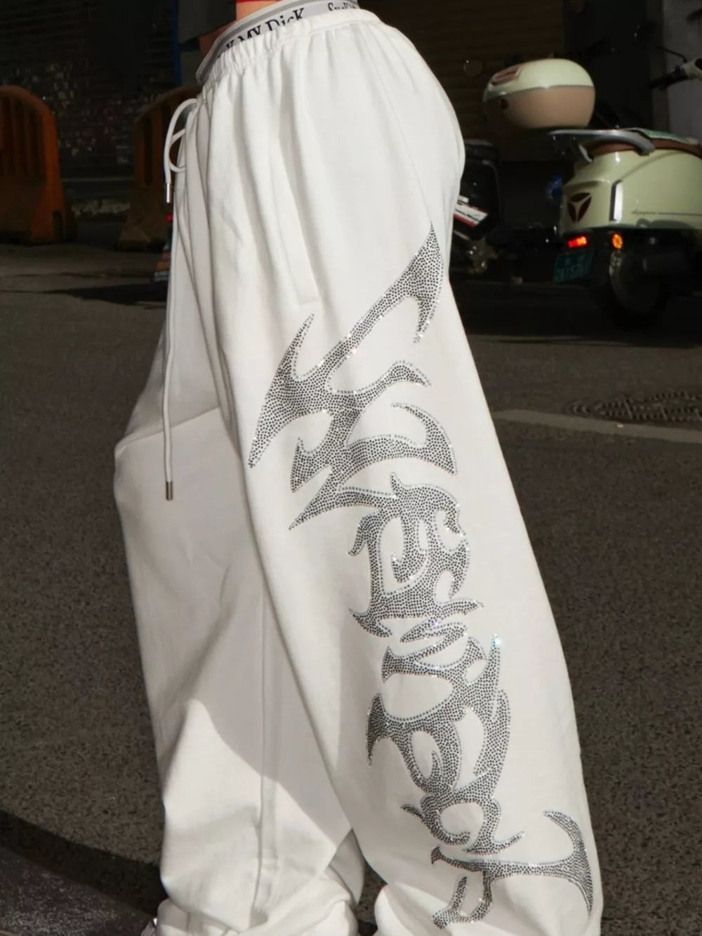 White with Men S Drawstring Wide Leg Pants