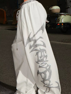 White with Men S Drawstring Wide Leg Pants
