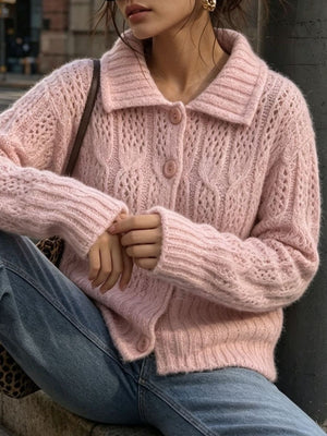 Yellow cardigan featuring cable-knit and cable knit