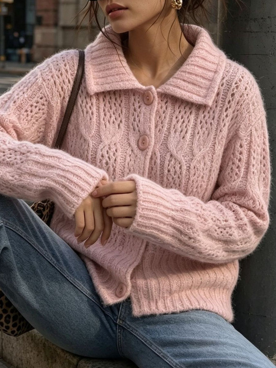 Yellow cardigan featuring cable-knit and cable knit