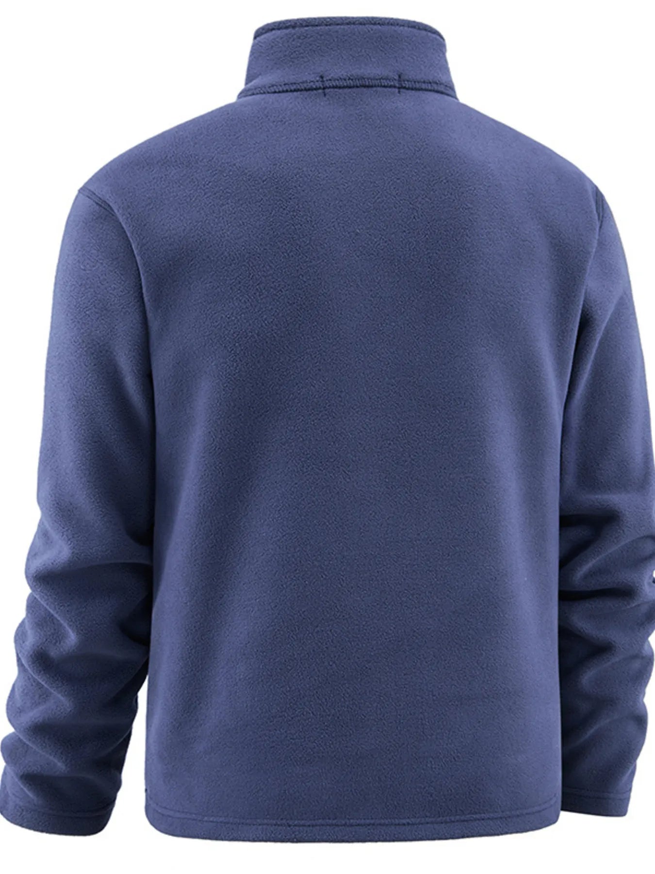 Plus-size dark blue quarter zip fleece sweatshirt with long sleeves and a stand-up collar.