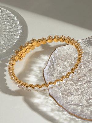 Gold double row pavé bangle bracelet with clear crystals
