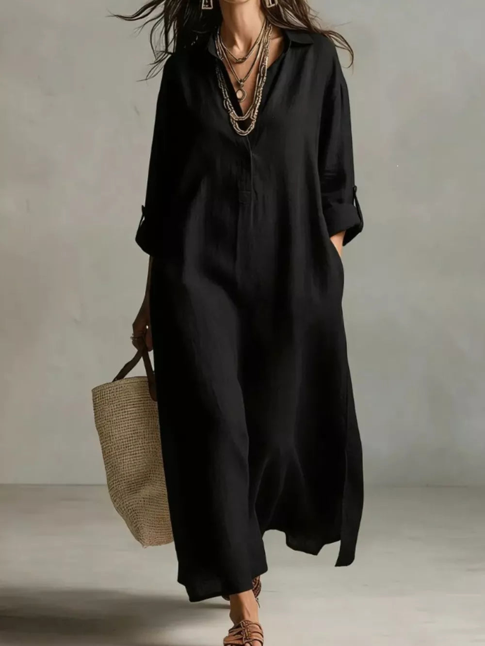 Full Size Casual Midi Shirt Dress Plus Size in Green