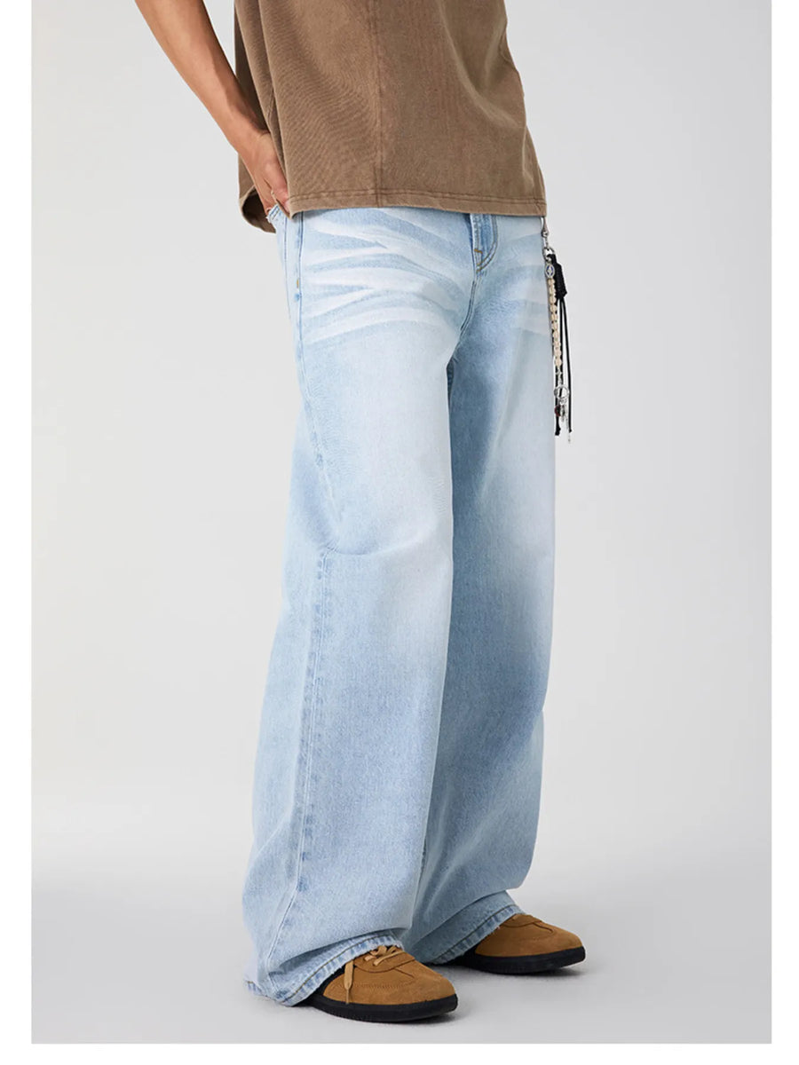 Men's wide-leg jeans in Glacier Blue washed denim with a relaxed fit.