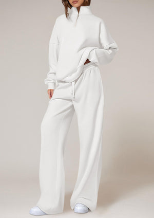 sweat set in White with mock neck and long sleeve