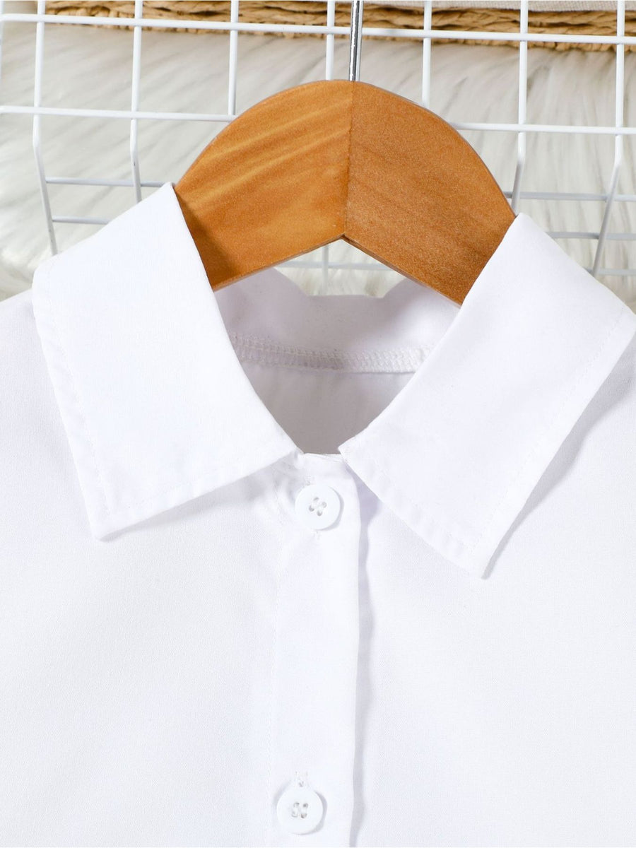 Toddler white collared long sleeve shirt with button front detail