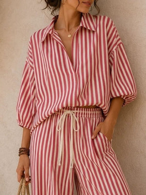 100% polyester Care instructions: Machine wash cold two-piece set in Camel with relaxed silhouette