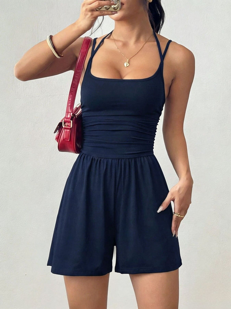 Wine Red fitted romper with square neck