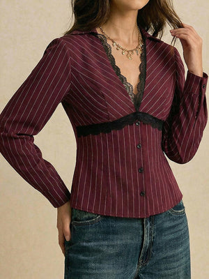 100% polyester Care instructions: Machine wash cold blouse in Burgundy with fitted silhouette