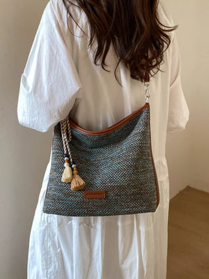 Tassel Woven Crossbody Bag in French Blue
