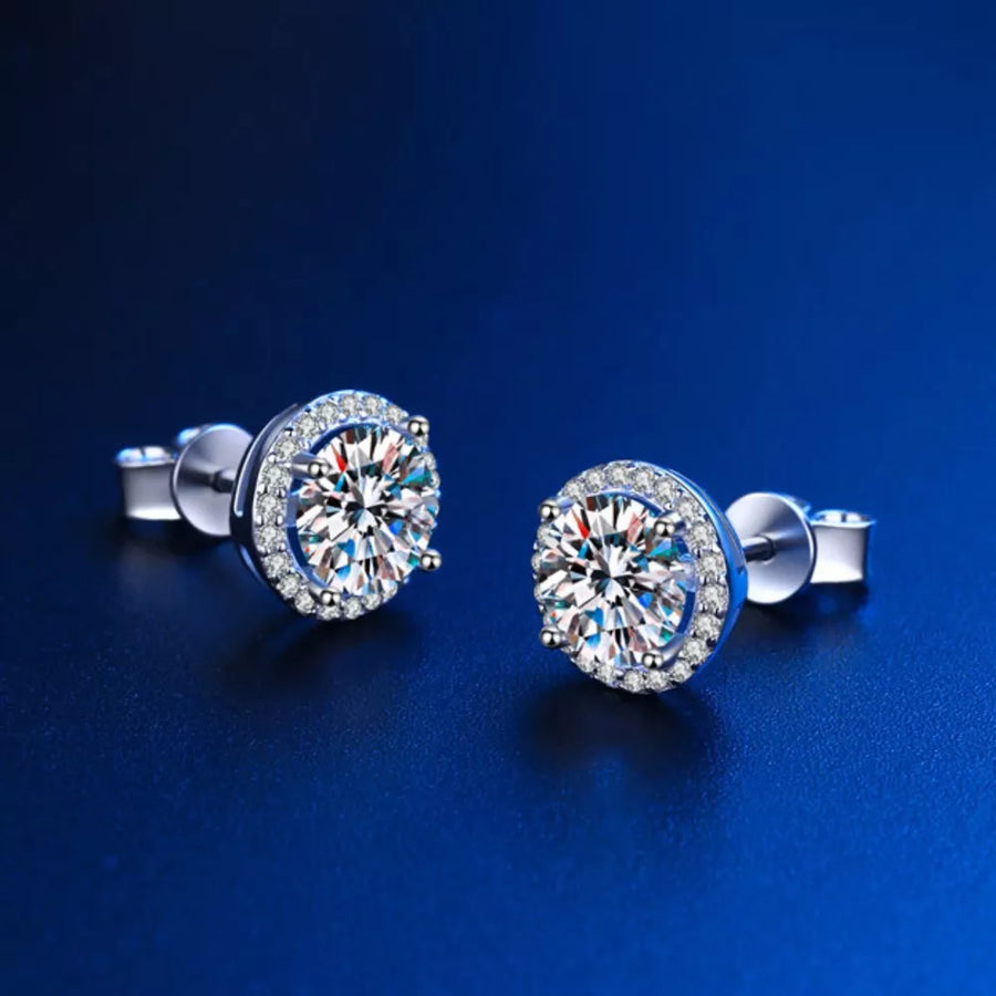 925 sterling silver,Moissanite Carat weight: 1ct Care instructions: Avoid wearin earrings in clear with round silhouette