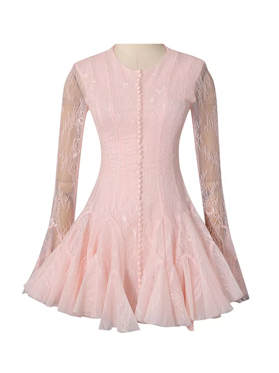 Lace Flare Sleeve Mini Dress in Pink, view 12