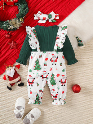 red overalls with ruffled and long sleeve