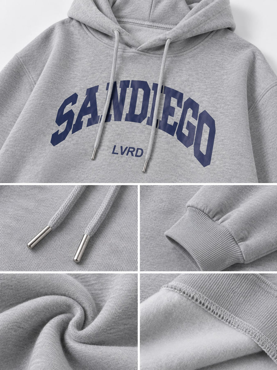 pullover hoodie in Light Gray with graphic-print and oversized