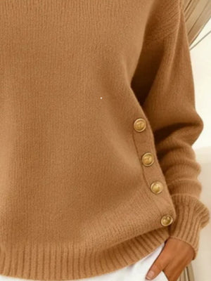 Decorative Button Dropped Shoulder Sweater Plus Size in Pink with buttoned