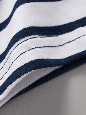 Toddler cotton t-shirt with navy and white stripes.