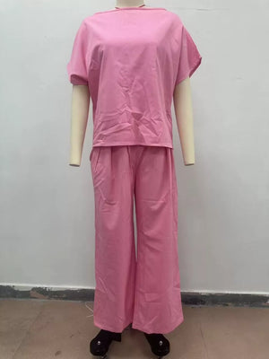 100% polyester Care instructions: Machine wash cold two-piece set in Pastel Blue with relaxed silhouette