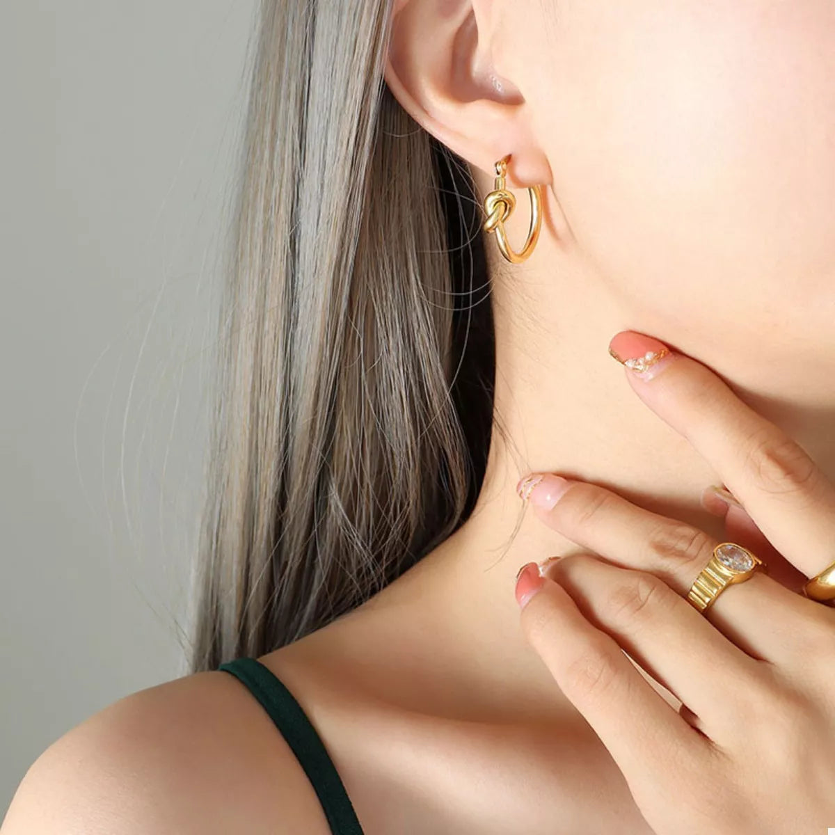 Gold knot hoop earrings, 18K gold-plated, elegant hoop earrings for women