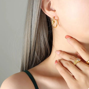 Gold knot hoop earrings, 18K gold-plated, elegant hoop earrings for women