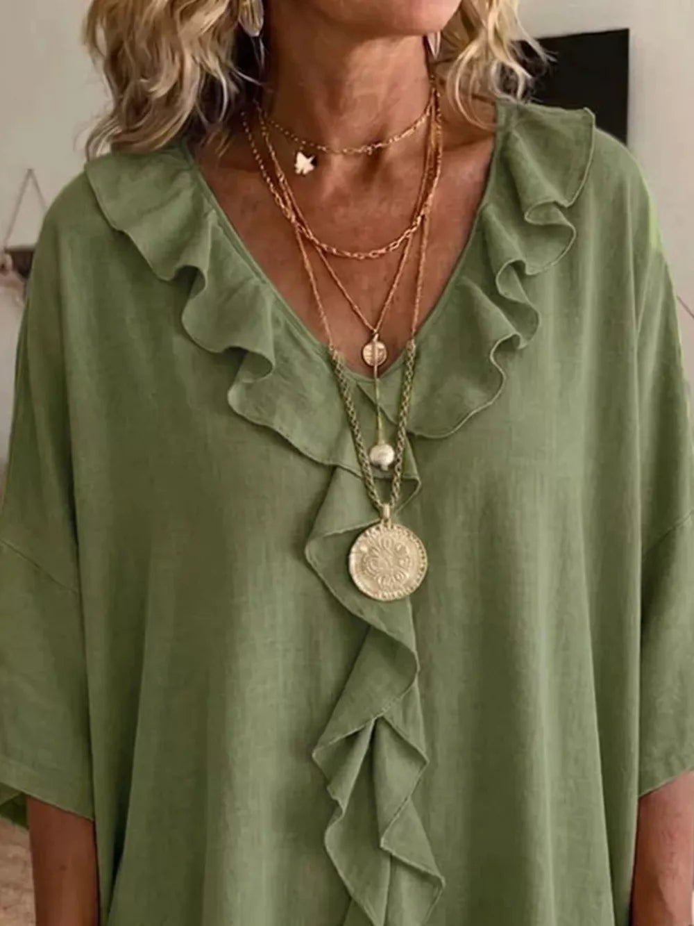 bohemian blouse in Light Blue with v-neck