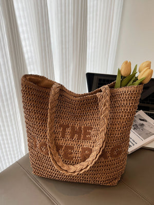 straw weaving Imported Size &amp tote in Khaki with boxy silhouette