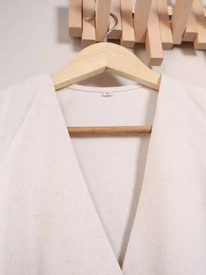Button Up Vest And Shorts Set in oatmeal with buttoned