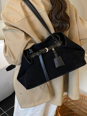 Suede Imported Size &amp shoulder bag in Green with boxy silhouette
