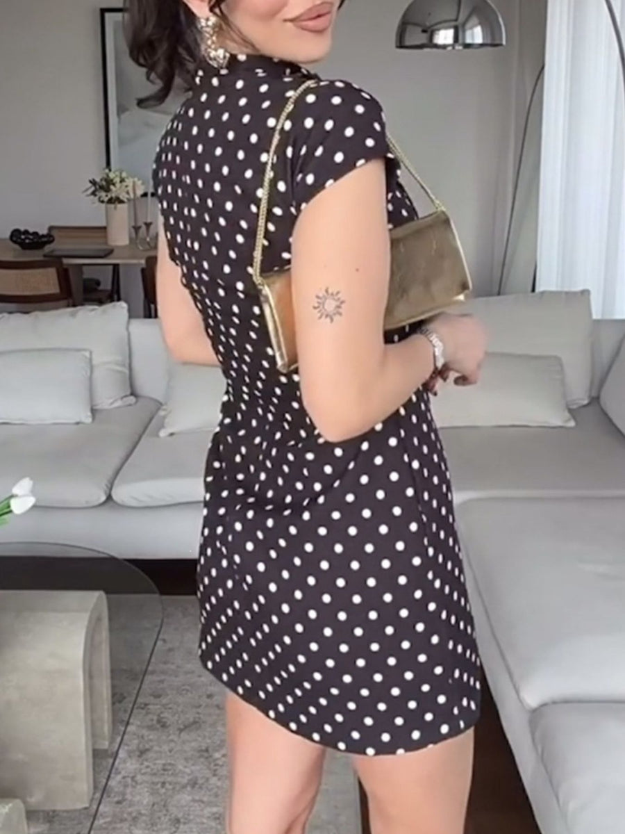 mini dress in burgundy with polka dot and cutout