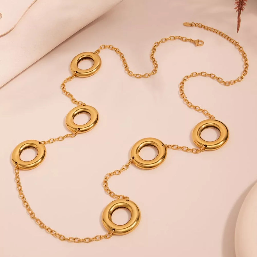 18k Gold-plated Circle Chain Statement Necklace in Gold