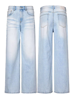 Washed wide-leg men's jeans in Glacier Blue denim with a relaxed fit.