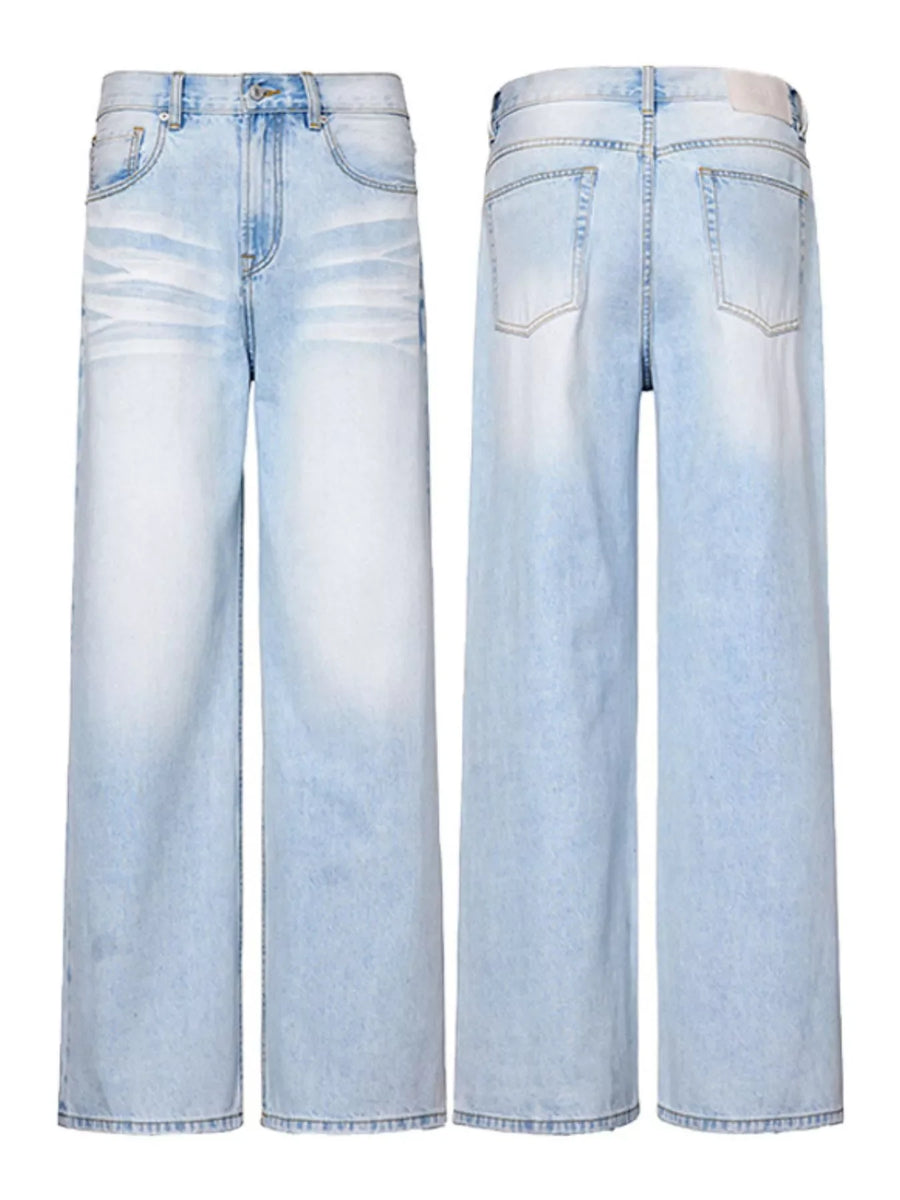 Washed wide-leg men's jeans in Glacier Blue denim with a relaxed fit.