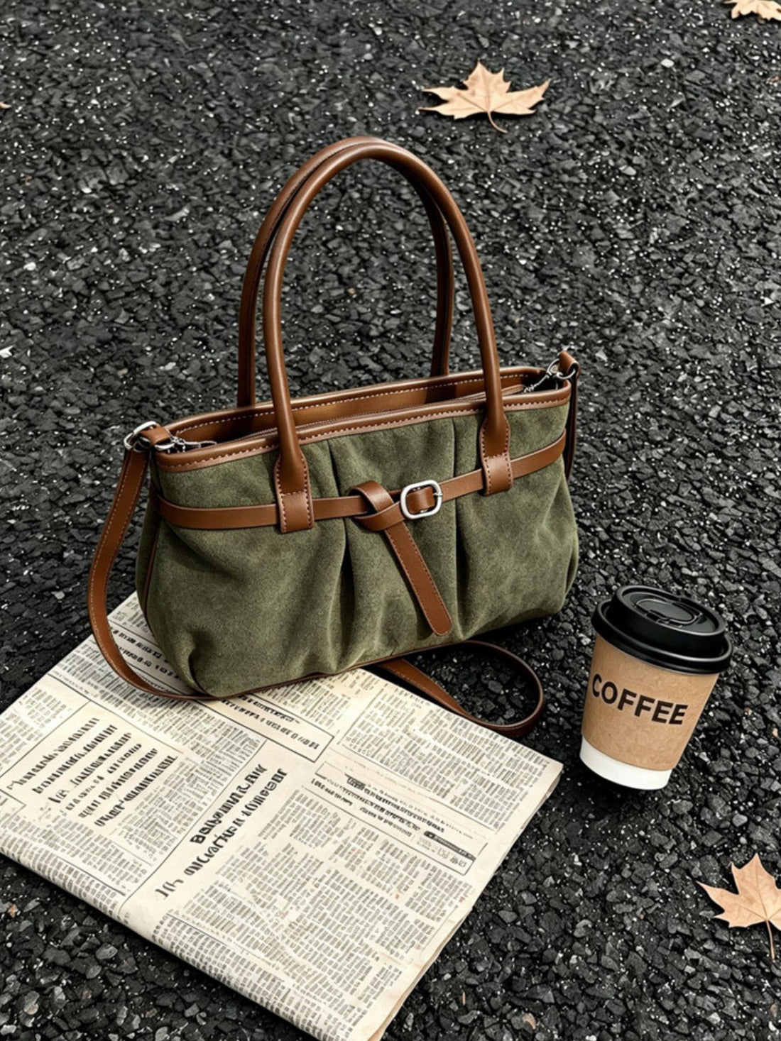 crossbody bag in olive green featuring ruched and structured fit