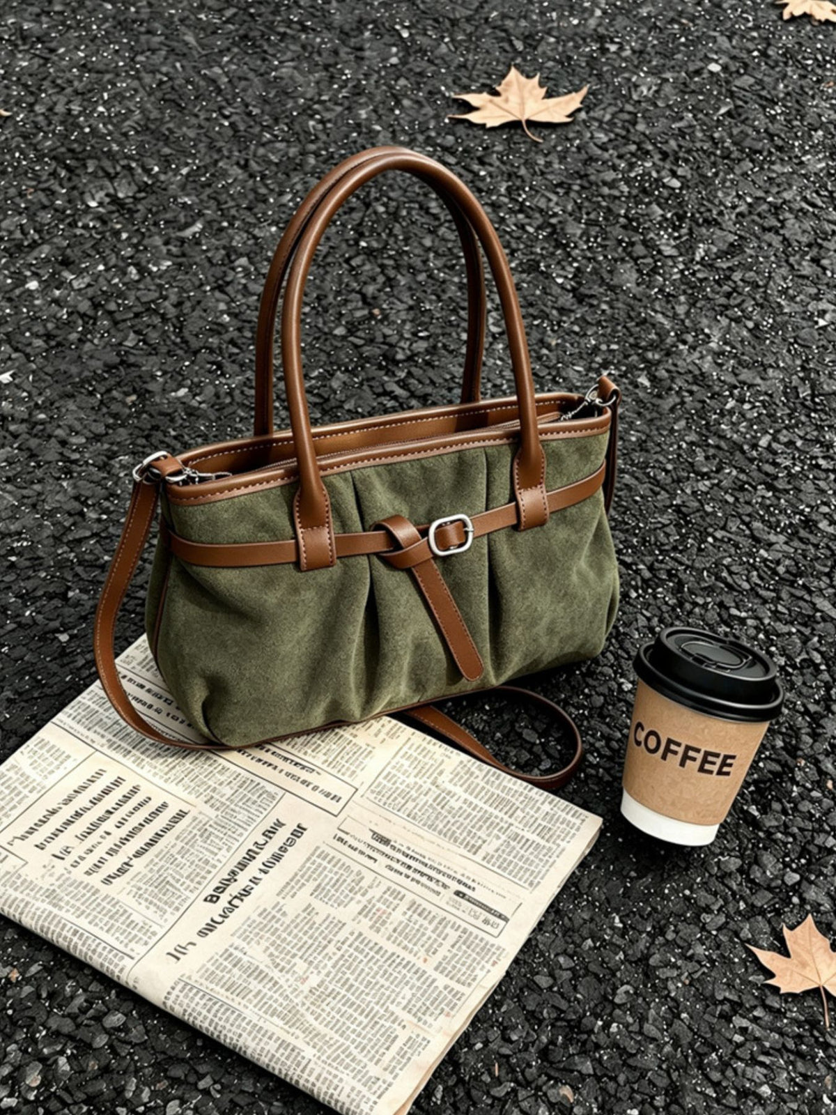 crossbody bag in olive green featuring ruched and structured fit