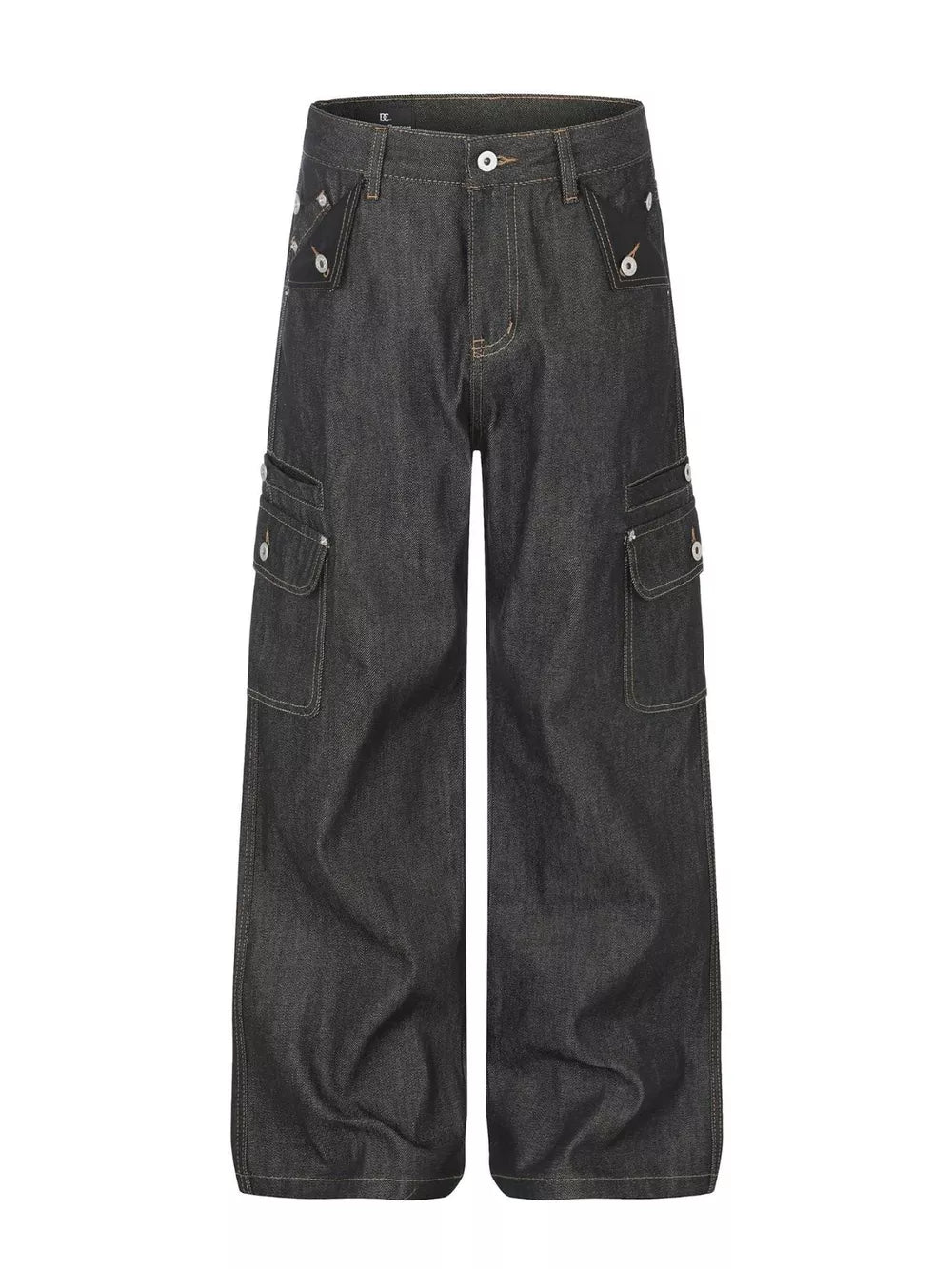 jeans in dark wash denim featuring buttoned and wide-leg fit
