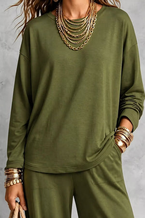 minimalist lounge set in Moss with crew neck