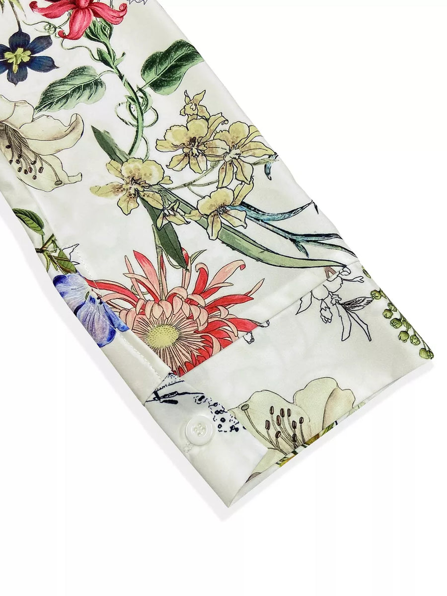 White with Floral Print Button-down Shirt in White