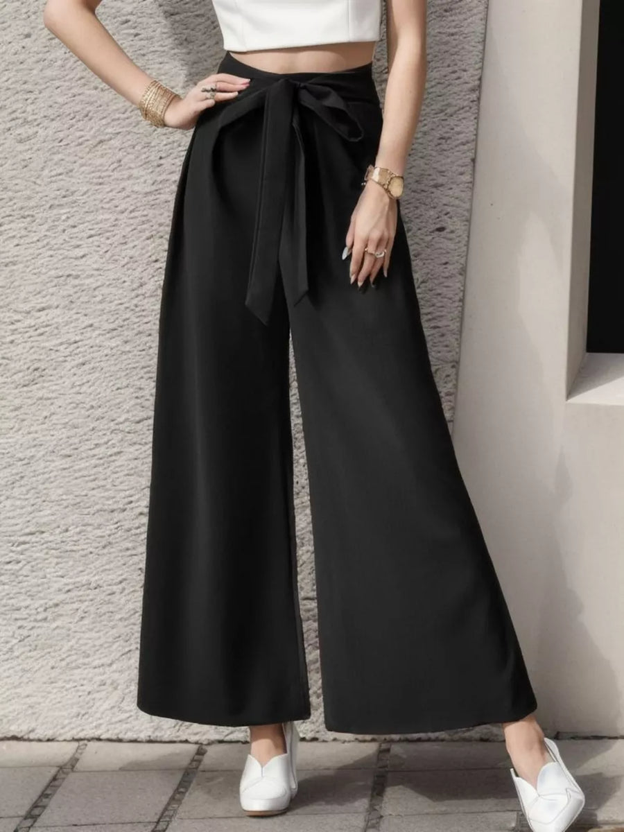 Navy Blue High-waisted Wide-leg Pants