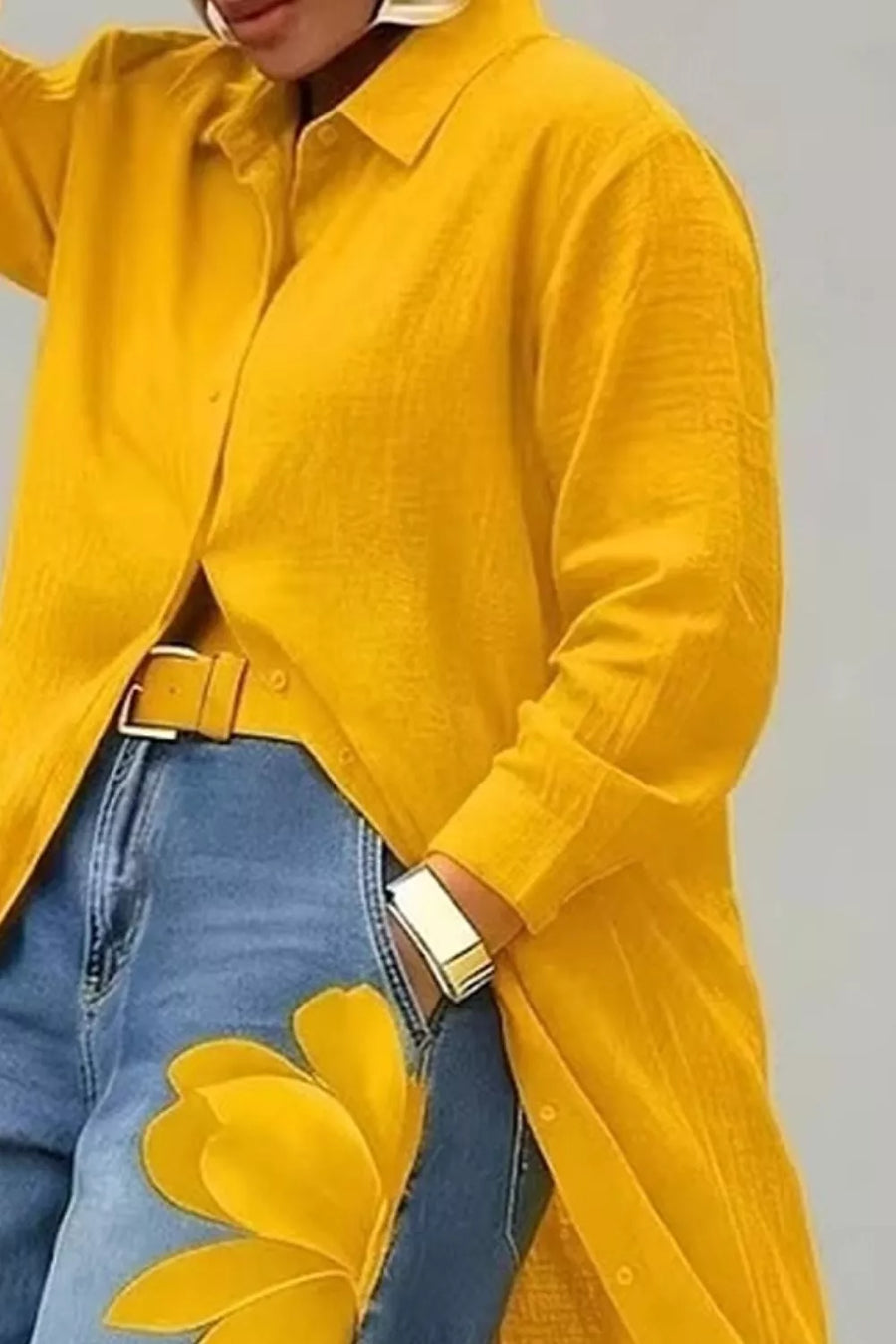 Button Up Long Sleeve Longline Shirt in Royal Blue