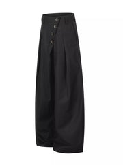 wide-leg pants in Black with asymmetrical button closure and full-length