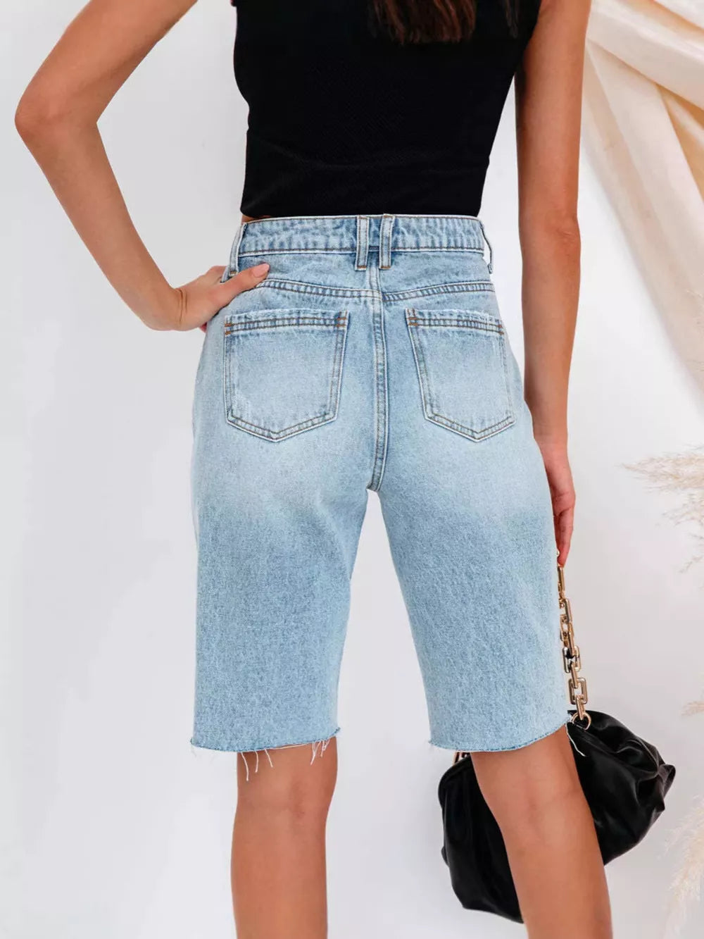 Blue denim shorts with bermuda and zip-front