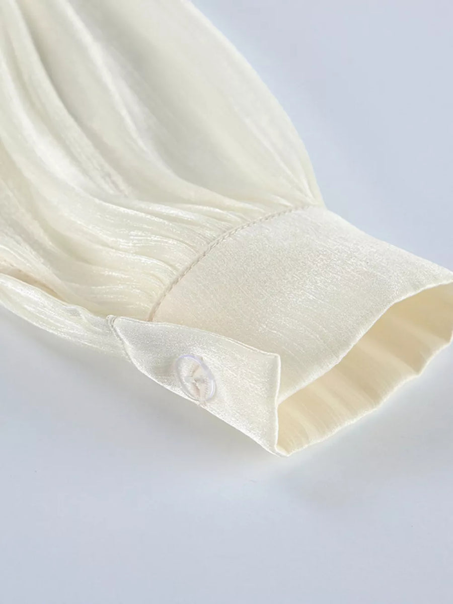 Metallic Sheen Blouse With Tie Detail in Beige, view 12