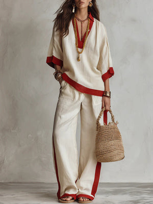 pants set in ivory featuring pocketed and relaxed fit