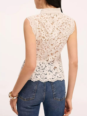 White blouse with waist-length and button-front