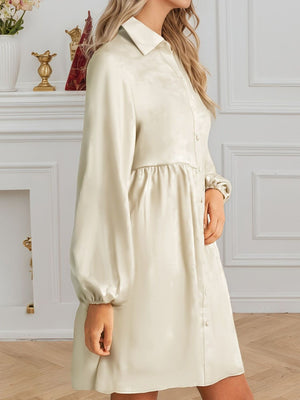 100% polyester Care instructions: Machine wash cold shirt dress in ivory with A-line silhouette