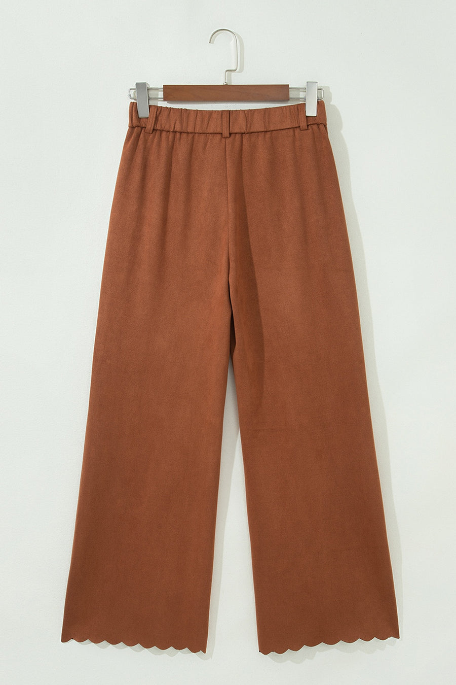 Scalloped Edge Pocket Full-Length Pants in rust with scalloped edge