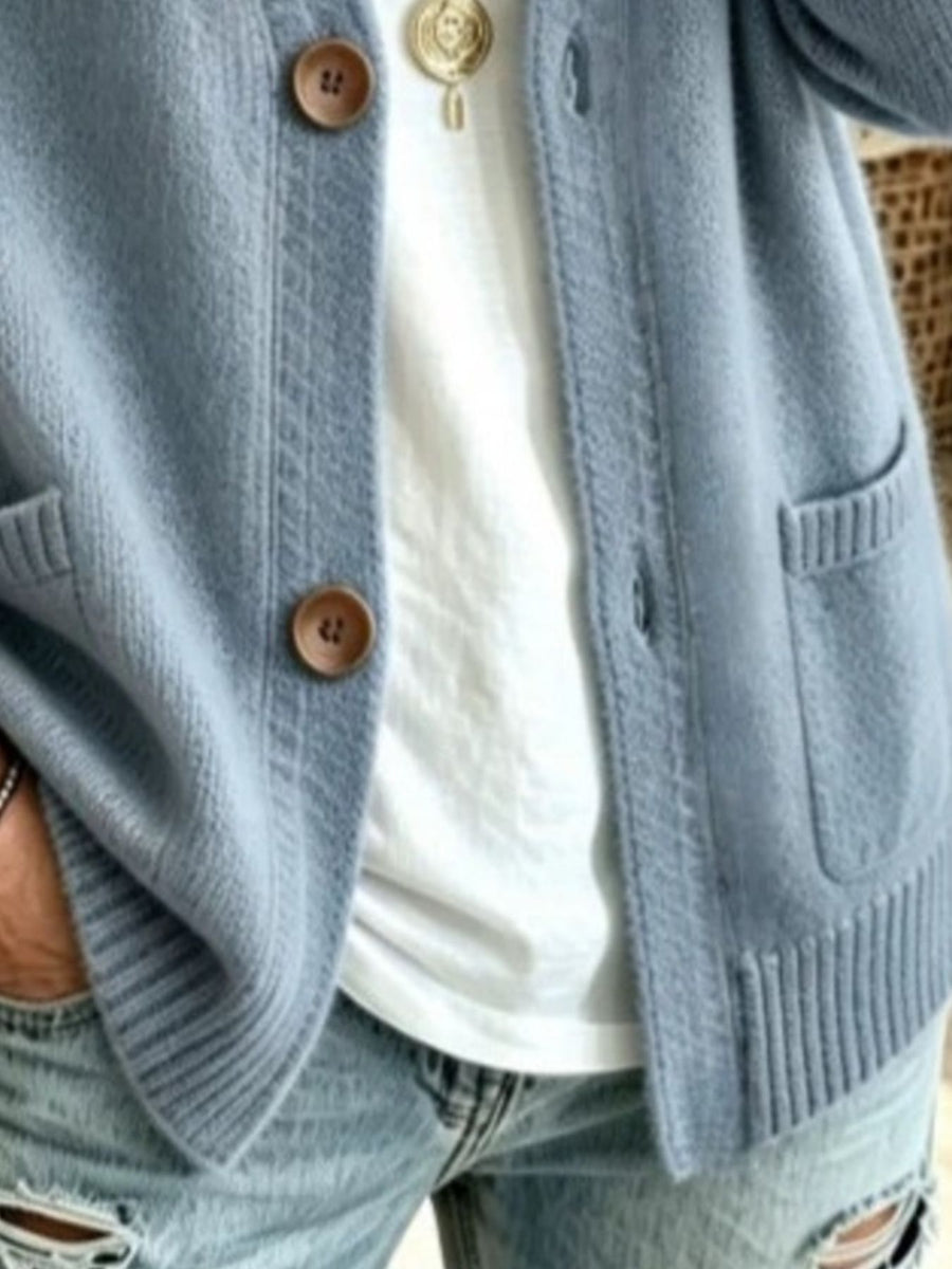 Full Size Button Up Raglan Sleeve Cardigan in White with buttoned