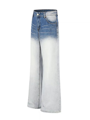 light blue jeans featuring pocketed and ombre