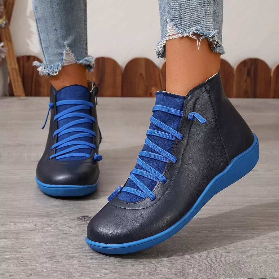 Lace-up Faux Leather Ankle Boots in Blue with lace-up